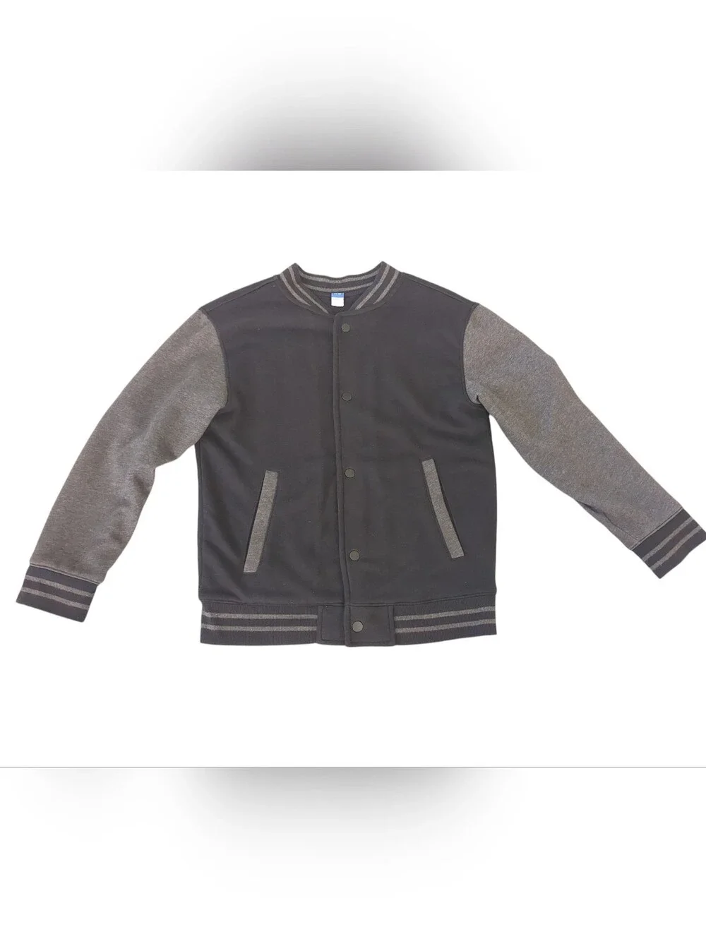 Old Navy Youth Varsity Bomber Jacket Snap Front Black & Gray | Boys XL (14/16)